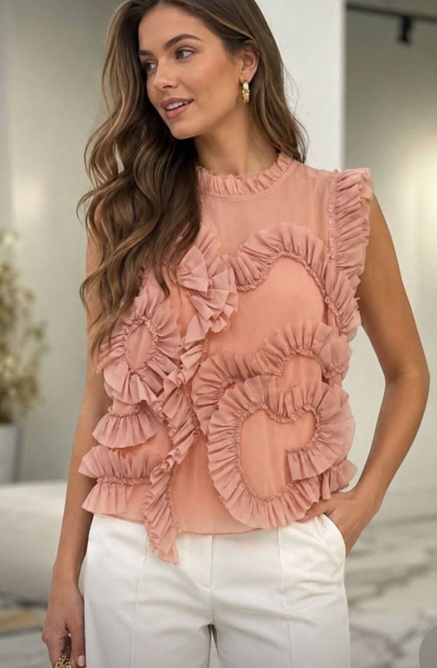 GRACIA Sleeveless Sheer Top Ruffled Appliques M Coquette Fairycore Whimsigoth